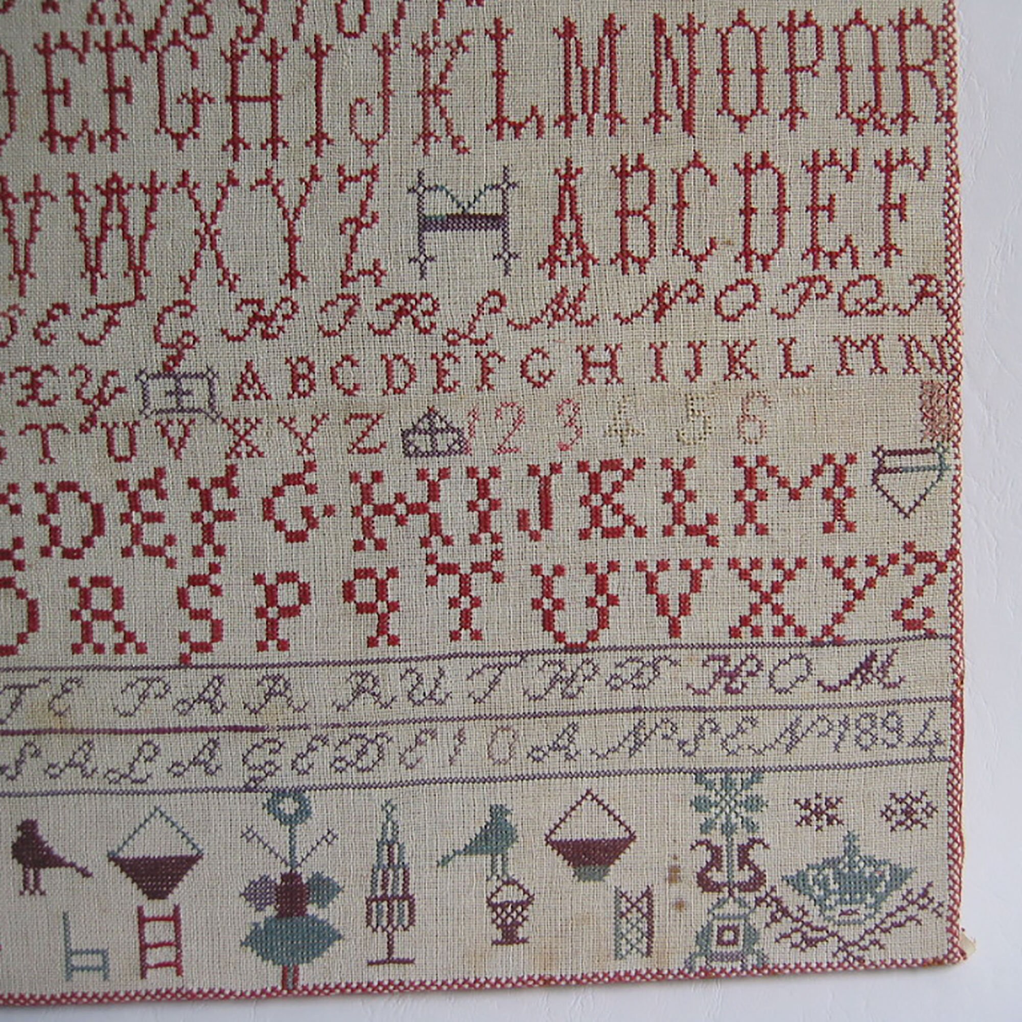 Vintage Antique Embroidery Sampler ABC Sampler by Ruth 10 Years Old ...