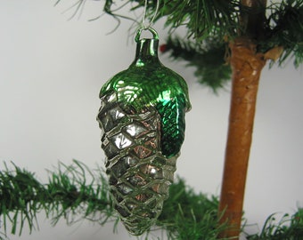 Décoration de sapin de Noël antique vintage ornement en verre rare Ajeko un cône pour sapin de Noël sapin en plumes d'oie Sapin de Noël Belgique vers 1930-1950