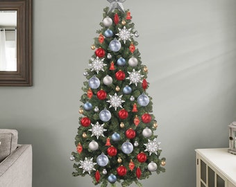 Christmas Tree (Red/Silver) - Life-Size Removable Wall Decal