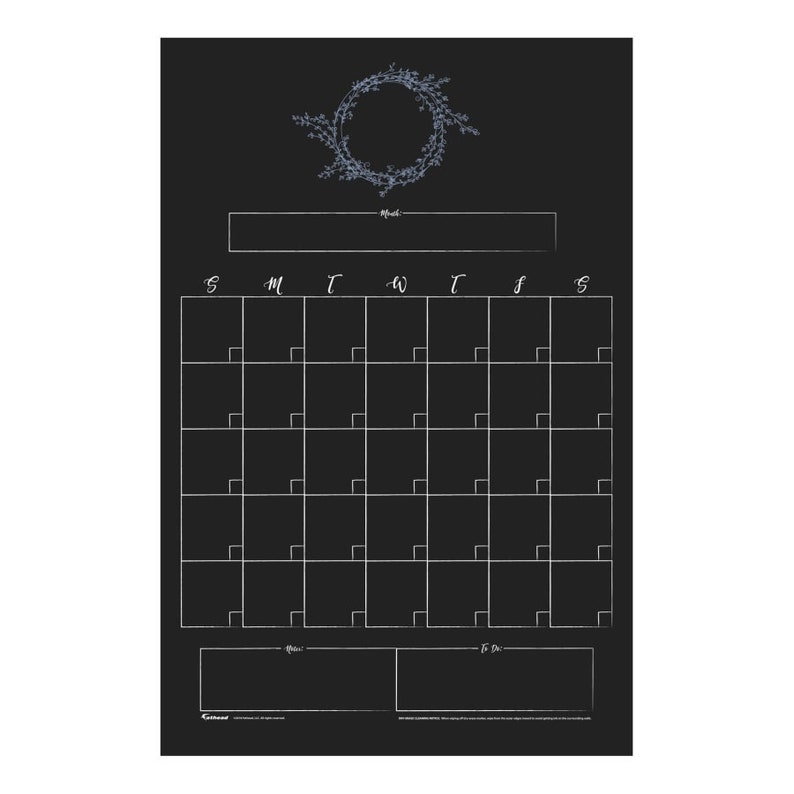 Dry Erase One Month Calendar Chalkboard Monogram Design Etsy