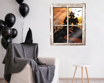 Instant Window: Haunted House - Giant Halloween Removable Wall Decal