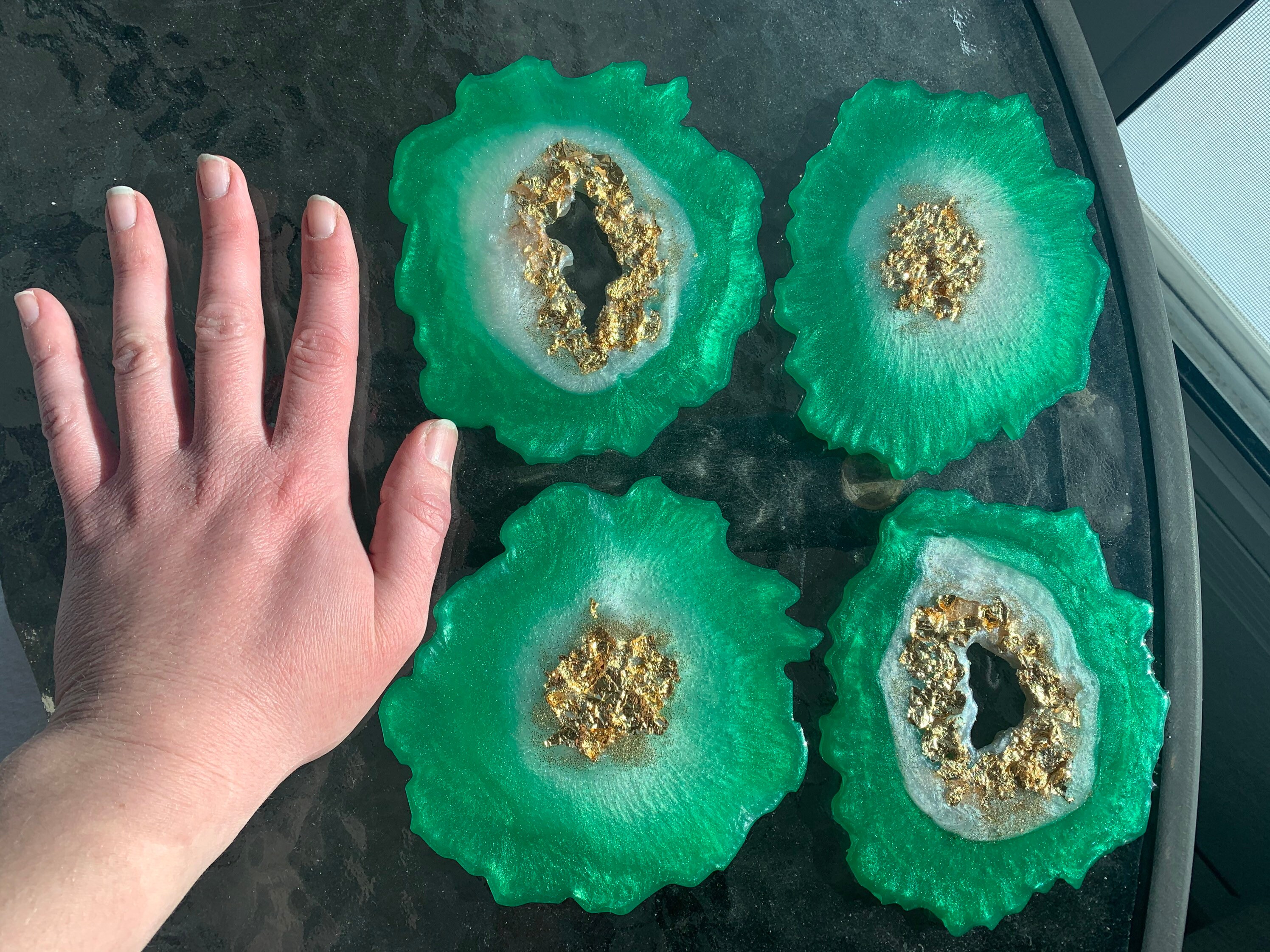 Grüne und weiße Geode Untersetzer | Etsy