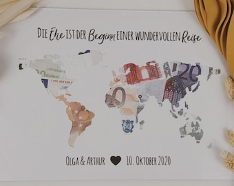 Personalisiertes Hochzeitsgeschenk *Weltkarte* als Geldgeschenk // wedding gifts // Hochzeit #Ehe Beginn wundervolle Reise