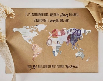 Cadeau de mariage personnalisé *carte du monde* comme cadeau monétaire // cadeaux de mariage // mariage #Ce n'est pas important