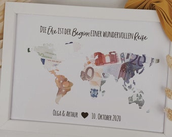 Personalized wedding gift *world map* with picture frame as a money gift // wedding gifts // Wedding #Marriage Beginning of a wonderful journey