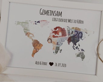 Regalo de boda personalizado *mapa del mundo* como regalo monetario // regalos de boda // boda #el mundo a tus pies