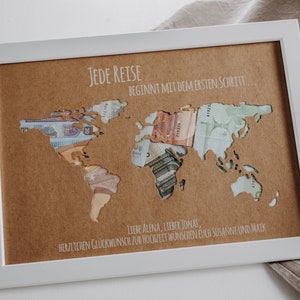 Personalisiertes Hochzeitsgeschenk *Weltkarte* mit Bilderrahmen als Geldgeschenk // wedding gifts // Hochzeit #Jede Reise beginnt mit dem