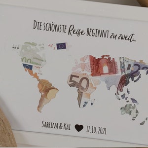 Personalisiertes Hochzeitsgeschenk *Weltkarte* als Geldgeschenk // wedding gifts // Hochzeit #Die schönste Reise