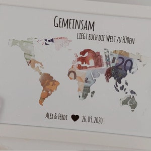 Personalisiertes Hochzeitsgeschenk *Weltkarte* als Geldgeschenk // wedding gifts // Hochzeit #die Welt zu Füßen