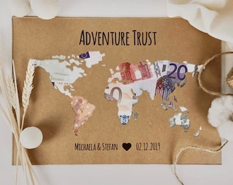 Personalized wedding gift *world map* as a cash gift // wedding gifts // wedding #Adventure Trust