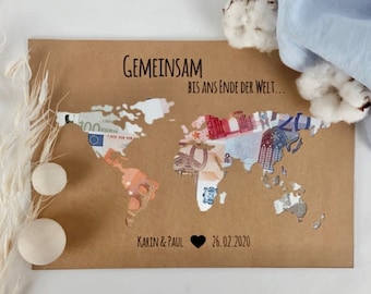 Personalized wedding gift *World map* as a cash gift // wedding gifts // Wedding #Together until the end of