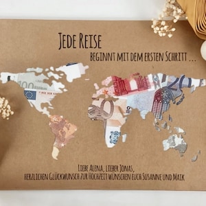 Personalisiertes Hochzeitsgeschenk *Weltkarte* als Geldgeschenk // wedding gifts // Hochzeit #Jede Reise beginnt mit dem