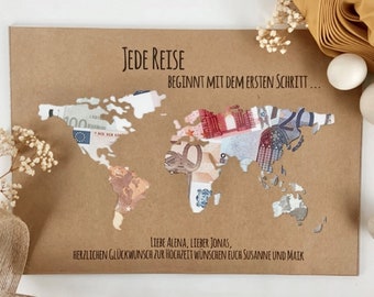 Regalo de boda personalizado *mapa del mundo* como regalo monetario // regalos de boda // Boda #Cada viaje comienza con esto