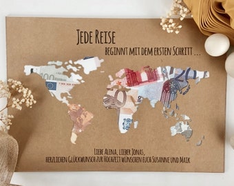 Personalisiertes Hochzeitsgeschenk *Weltkarte* als Geldgeschenk // wedding gifts // Hochzeit #Jede Reise beginnt mit dem