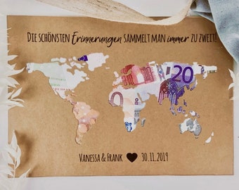 Personalized wedding gift *world map* as a cash gift // wedding gifts // Wedding #The most beautiful memories
