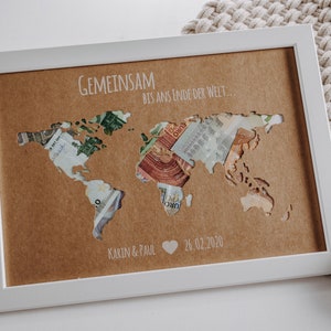 Personalized wedding gift *world map* with picture frame as a cash gift // wedding gifts // Wedding #Together until the end of the