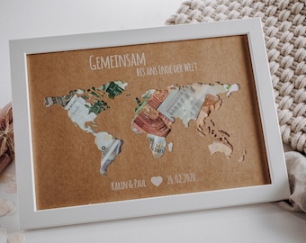 Personalized wedding gift *World map* with picture frame as a cash gift // wedding gifts // Wedding #Together until the end of