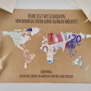 Personalisiertes Geburtstagsgeschenk *Weltkarte* als Geldgeschenk #Erlebe jetzt die Geschichten...