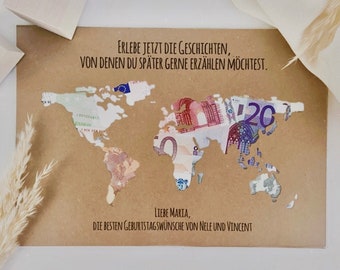 Personalized birthday gift *world map* as a cash gift #Experience the stories now...