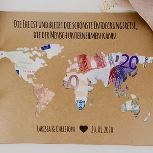 Personalisiertes Hochzeitsgeschenk *Weltkarte* als Geldgeschenk // wedding gifts // Hochzeit #Entdeckungsreise