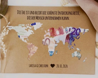 Personalized wedding gift *world map* as a cash gift // wedding gifts // wedding #journey of discovery
