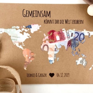 Personalisiertes Hochzeitsgeschenk *Weltkarte* als Geldgeschenk // wedding gifts // Hochzeit #Gemeinsam die Welt erobern