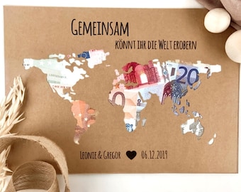Personalized wedding gift *World map* as a cash gift // wedding gifts // Wedding #Conquering the world together