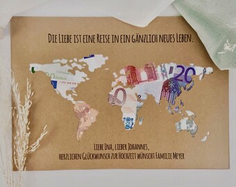 Personalized wedding gift *world map* as a monetary gift // wedding gifts // Wedding #Love is a journey