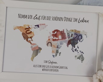 Personalized birthday gift *world map* // Money gift #Take your time