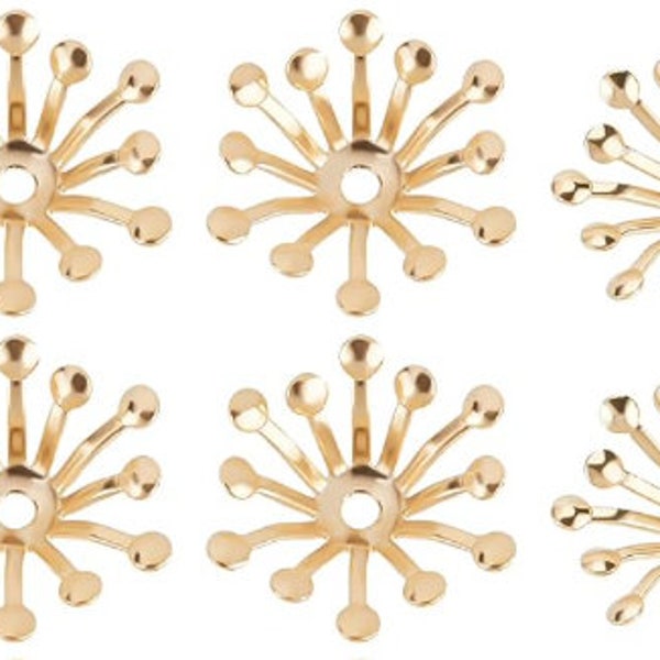 Bead Caps 6/pk Small 24K Gold Plated Brass Flower Shaped Bead Caps 14x12.5x3.5mm (BC24K14x12.5x3.5)