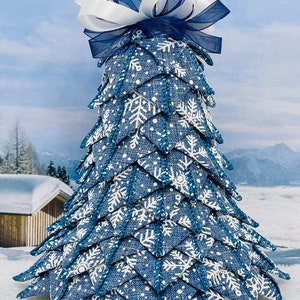 DiY Kit QK-193 Blue Snowflake Christmas Tree 16cmx13cm(6.3&quot;x5.1&quot;) Tree, Ribbon folded, traditional, eps polystyrene smooth styrofoam