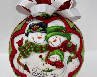 DiY KIT QK-59 Believe in Miracles, All that Glitters is Snow, no-sew Quilted DIY Ornament Kit, 4" (10cm ball)