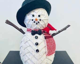 DiY KIT QK-80 'Snowy" Snowman Black Top Hat, DIY no-sew Ornament Kit, Finished height = 6"  (10 cm egg and 5 cm ball)