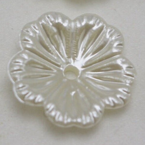 Ivory Pearl Acrylic Bead caps - 12mm diameter, 3mm height w/2mm hole, 10/pack, flower antique style (BCPFIV1210)