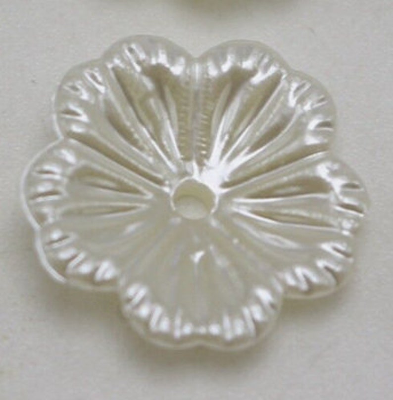 Ivory Pearl Acrylic Bead caps 12mm diameter, 3mm height w/2mm hole, 10/pack, flower antique style BCPFIV1210 image 1