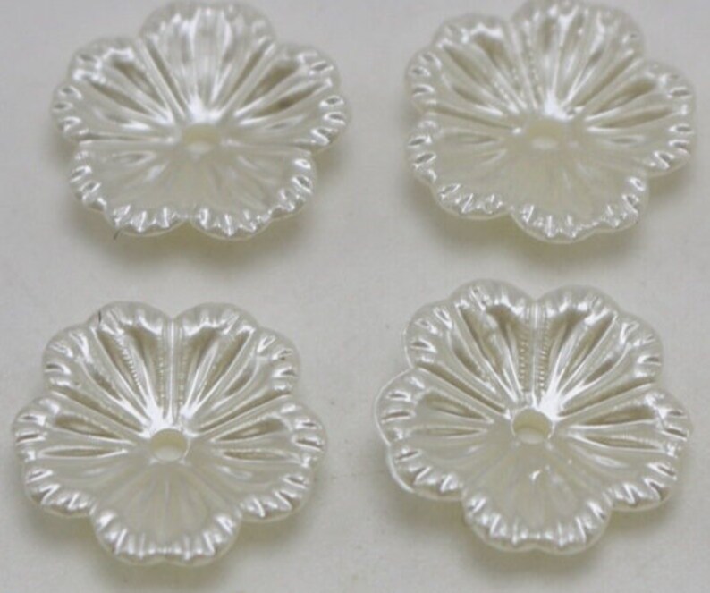 Ivory Pearl Acrylic Bead caps 12mm diameter, 3mm height w/2mm hole, 10/pack, flower antique style BCPFIV1210 image 3