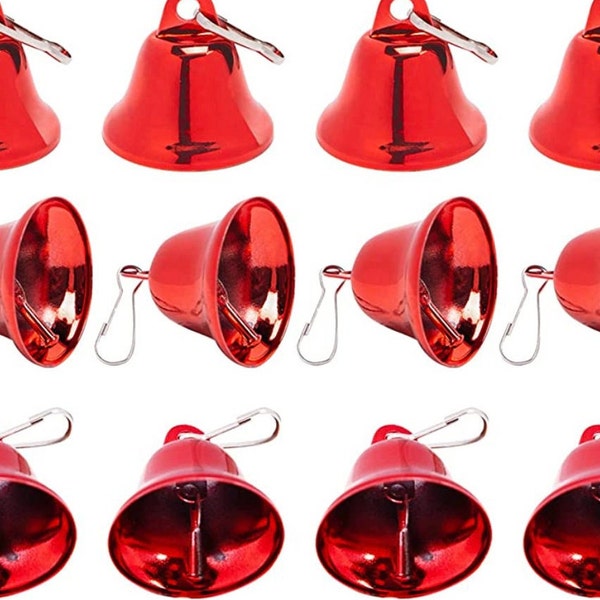 Red Jingle Bells, 5/pk, high quality bright finish, 1.5 inches in diameter x 1.7 inches tall, electroplated, great sound