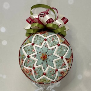 DiY KIT QK-246 Meadow Daybreak Quilted Ornament Kit, 3.54&quot; (9cm) polystyrene ball, fabric, embellishments, & tutorial