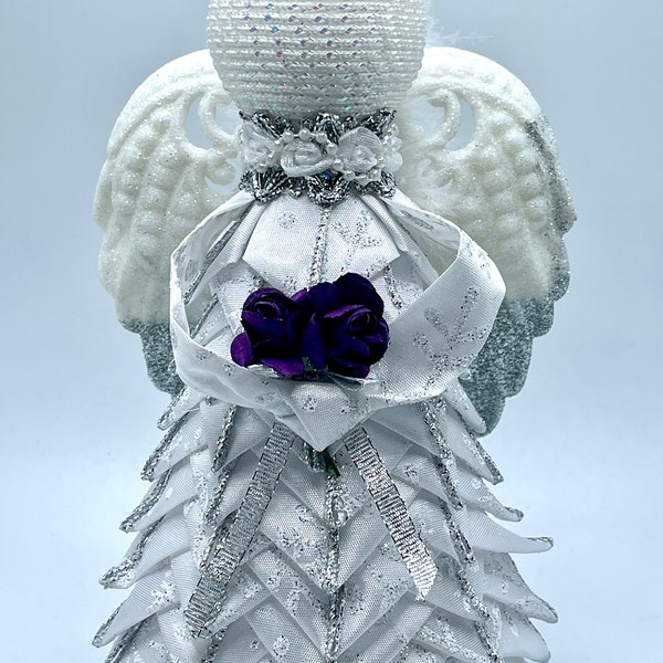 DiY KIT QK-146 Morning Snow Angel folded ribbon, 8" tall finished size, all materials & tutorial included with kit (6" doll and 1x3 disc)