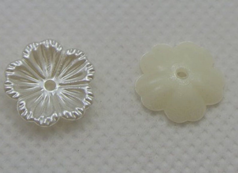 Ivory Pearl Acrylic Bead caps 12mm diameter, 3mm height w/2mm hole, 10/pack, flower antique style BCPFIV1210 image 2