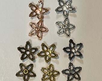 Star Flower Bead Caps, 10 pieces/pk 9mmx6mm, 5 colors/pack (2 ea. Bronze, Silver, Gold, Gunmetal, Rose Gold) 16mm, hole:1mm BCSF910M A