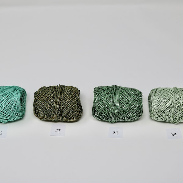 Greens - 2mm Metallic Yarn Cord Made In Japan- Many colors, multiple listings, quality colorfast braided Kimekomi ornaments tassels