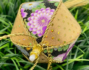 DiY KIT KK-231 Kimekomi Hexagon Ornament Tossed Mums, fabric from Japan 3" (8cm)