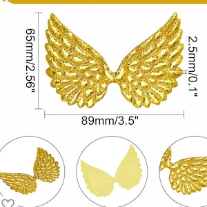 Alas de ángel de 3,5" x 2,5", paquete de 4, doradas, blancas o plateadas
