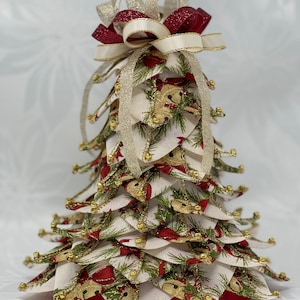 DiY Kit QK-140 Jingle Bells Christmas Tree 16cmx13cm (6.3&quot;x5.1&quot;) Ribbon no-sew, traditional, eps soft polystyrene styrofoam