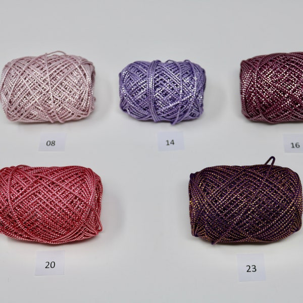 Pinks & Purples - 2mm Metallic Yarn Cord MadeInJapan -Many colors in multiple listings quality colorfast braided Kimekomi ornaments tassels