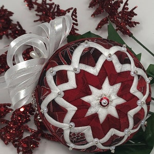 DiY KIT QK-24 Love Struck Red & White Quilted Ornament Kit 3.5" (9cm ball)