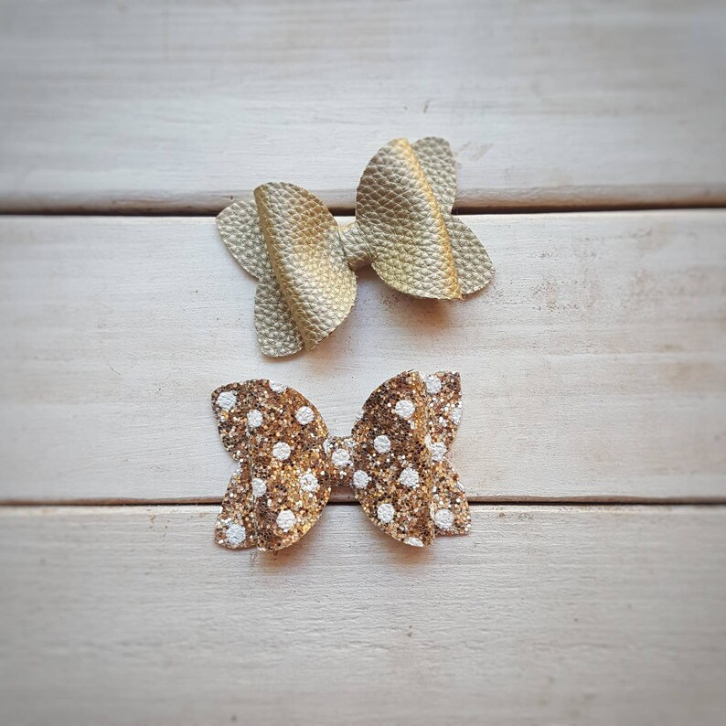 Gift for Girls Gold Polka Dot Hair Bows Glitter Faux Leather Toddler Hair Clips