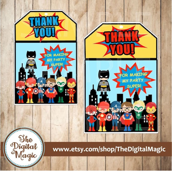 x10-15 Superhero gift tags//party bags//Superhero Parties//Party Supplies//Favours