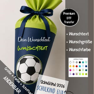 Bügelbild Schultüte | Personalisiertes Bügelbild zur Einschulung – Wunschtext T-Shirt | Name individuell | Größe Farbe Schriftart wählbar |